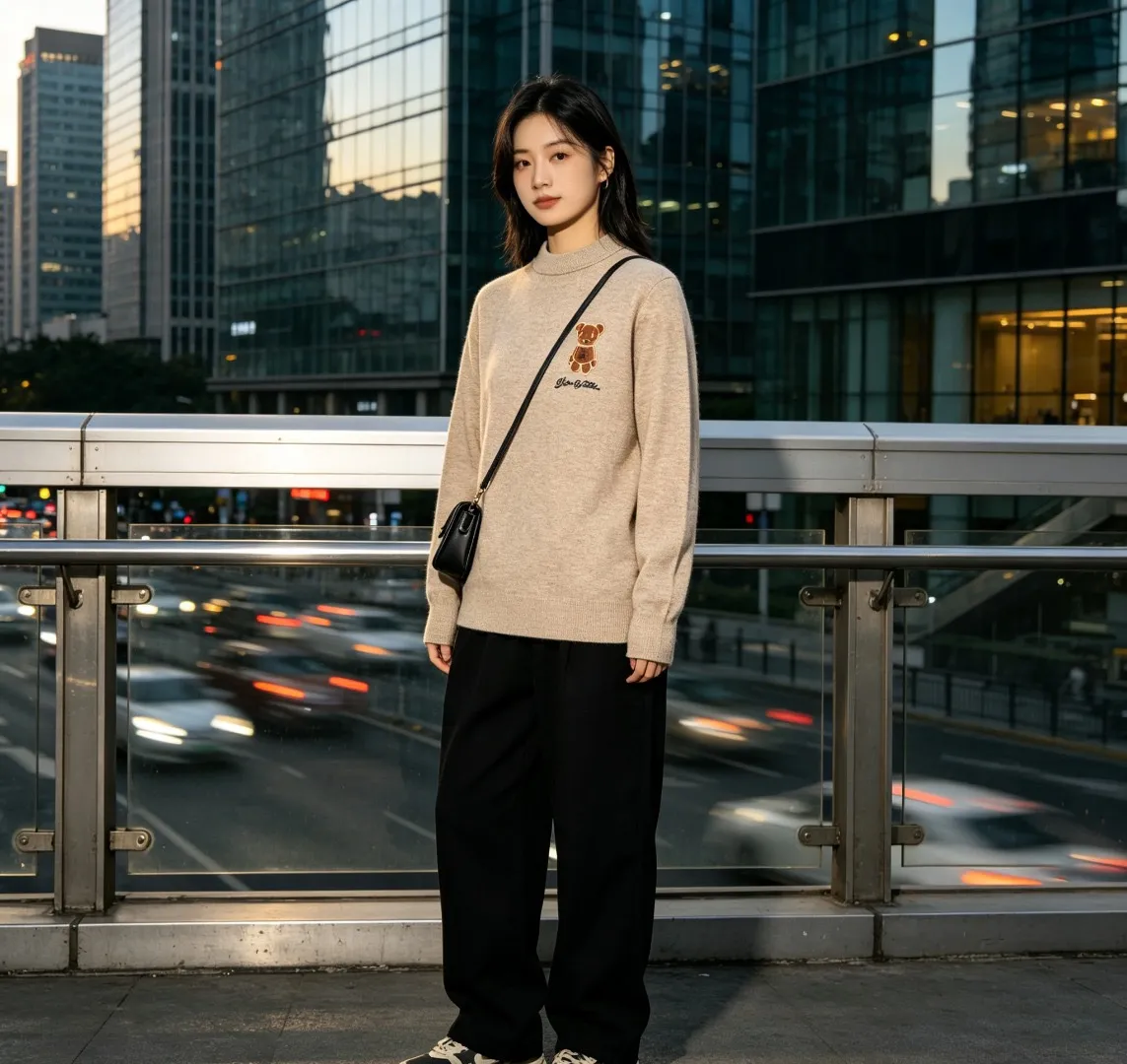 Louis Vuitton/Louis Vuitton 26ss towel patch bear crew neck sweater